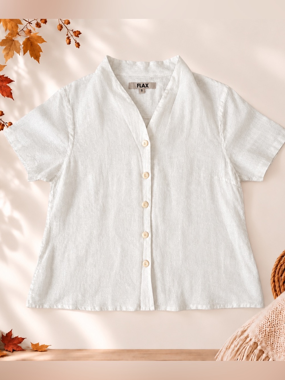 FLAX 100% Linen Textured Button-DownTop in Soft White